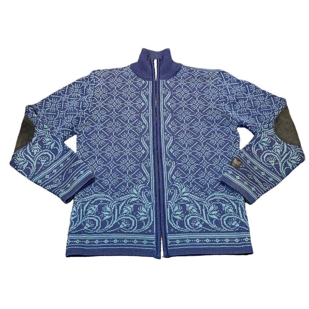 Dale of Norway Blue Cardigan with Nordic Patterns